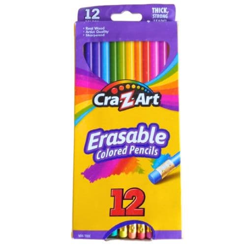 Crayon de 12 Couleurs avec Gommes Non Toxiques CRAZ ART